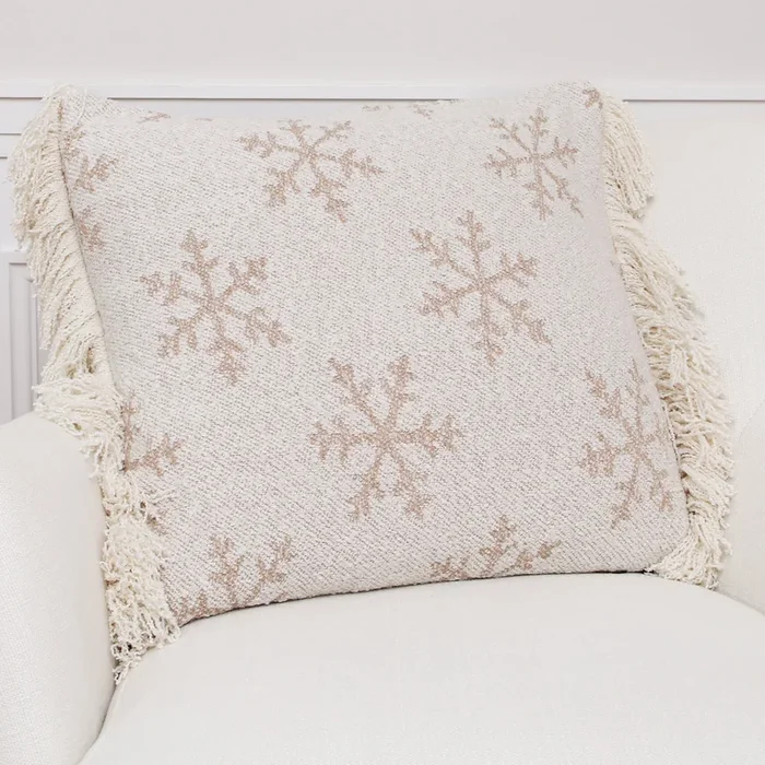 Square Snowflake Pillow with White FringeCosmetics