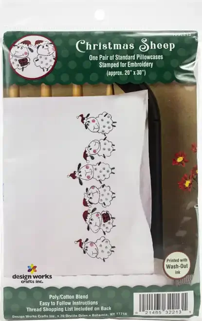 Tobin Stamped For Embroidery Pillowcase Pair 20″X30″-Christmas Sheep – T232213
