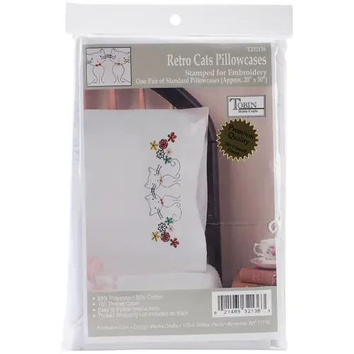 Tobin Stamped For Embroidery Pillowcase Pair 20″X30″-Retro Cats – T232136