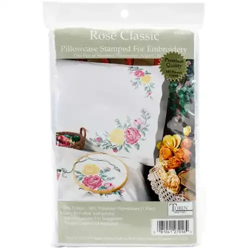 Tobin Stamped For Embroidery Pillowcase Pair 20″X30″-Rose Classic – 230075