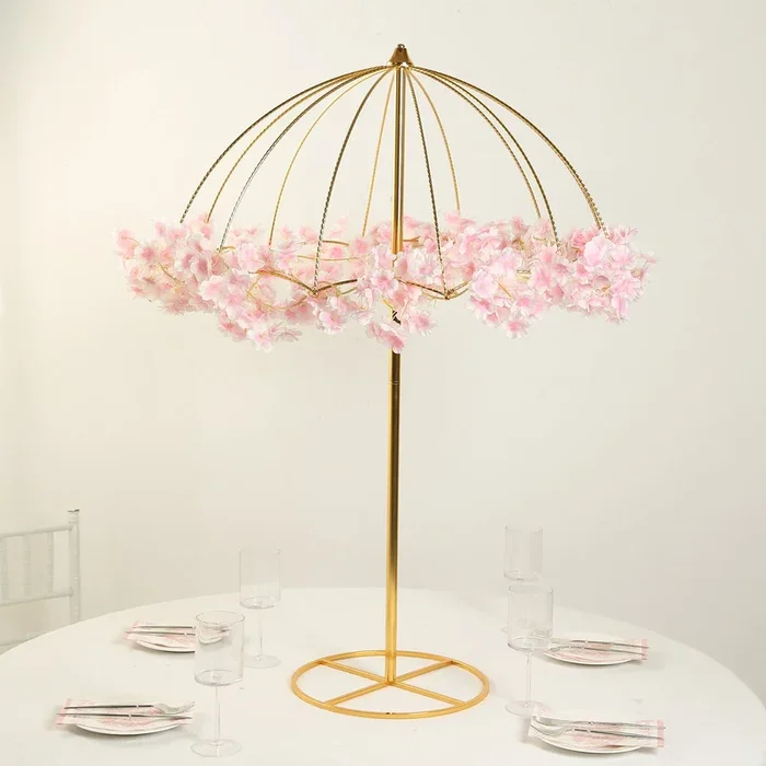 Wedding Centerpiece Umbrella Design Metal Gold – Round Base Floral Frame Stand 42″Centerpieces