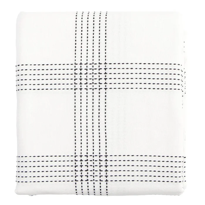 White Dobby with Black Windowpane Tablecloth, 60×104