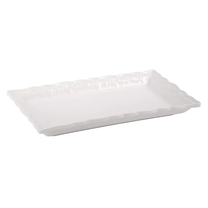 White Rectangle Serving Tray with Ruffled Edge, 13″