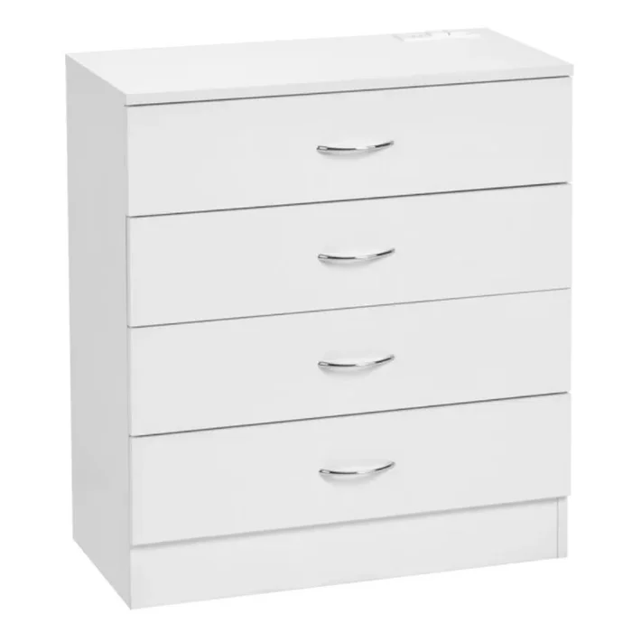 Wood 4-Drawer Nightstand with USB Ports & Outlet, Simple Storage Dresser for Bedroom