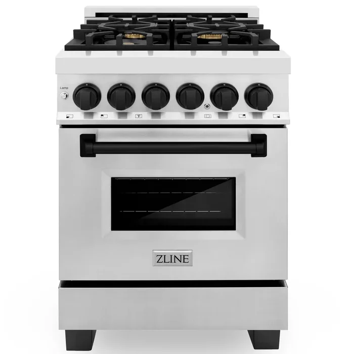 ZLINE Autograph 24″ 2.8 cu. ft. Dual Fuel Range in Stainless Steel with Black Matte Accents, RAZ-24-MB